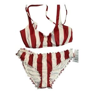Shade & Shore Red and White Striped Bikini. Bra size 36B. Small bottom.
